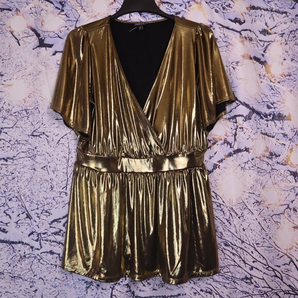 GOLD METALLIC TOP 2/2X Torrid Metallic Party Dressy V-neck Holiday NYE GNO Fall - Picture 2 of 8